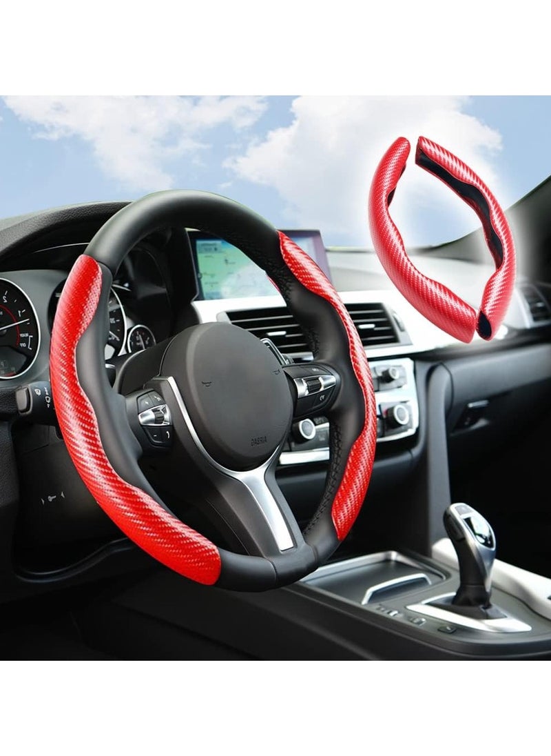 Generic - Banseko Carbon Fiber Pattern Steering Wheel Cover, Anti-Slip Segmented Steering Wheel Protector, Universal Car Accessory for Most Models, Red - Image 1