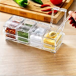 Portible Crystal Acrylic Seasoning Box Pepper Salt Spice RackTransparent Spice Jar Box Case Set Storage Container Condiment Jars Dispenser for Salt Sugar Cruet with CoverPack Of 4Pcs - pzsku/Z174FCF8CFDFF6EB326F3Z/45/1748265478/d75a5f1c-42d1-4056-9c54-9c3e40c07b71
