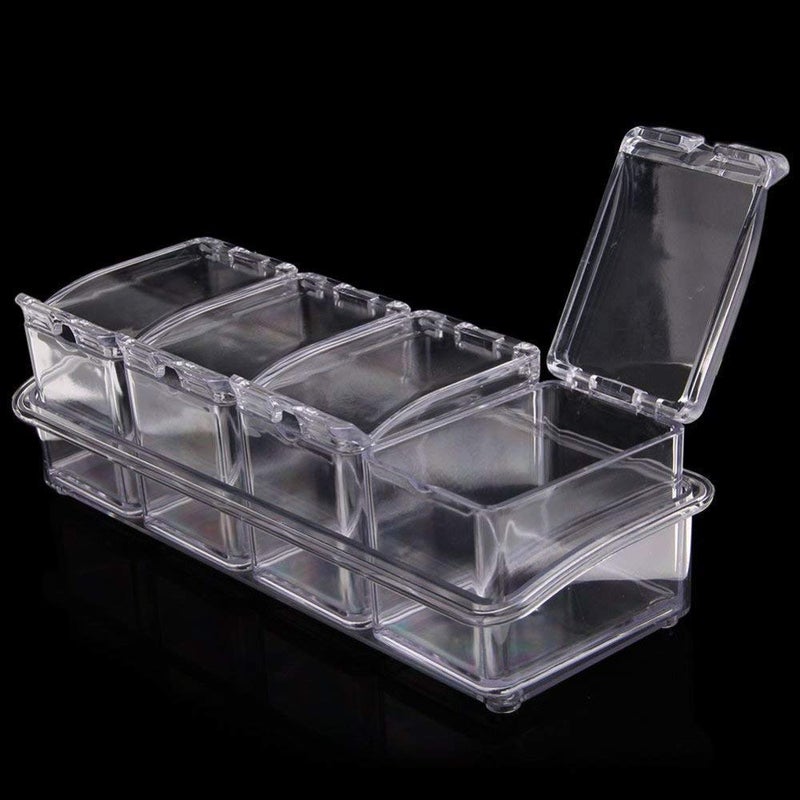 Portible Crystal Acrylic Seasoning Box Pepper Salt Spice RackTransparent Spice Jar Box Case Set Storage Container Condiment Jars Dispenser for Salt Sugar Cruet with CoverPack Of 4Pcs