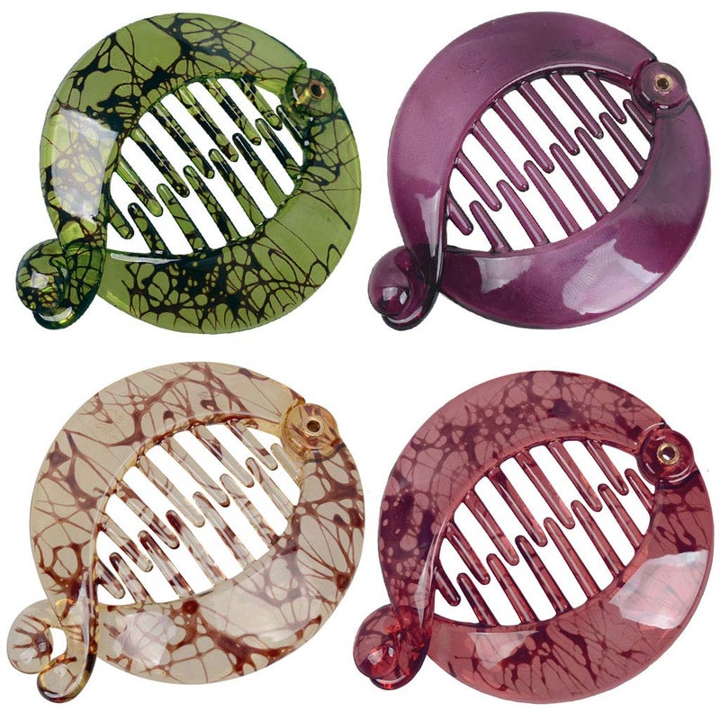 Fodattm 4 PCS French Small Banana Hair Clip Hair Comb Round Ponytail Holder Hair Claw Fashion Interlocking Banana Combs Flat Shark Hair Clincher F