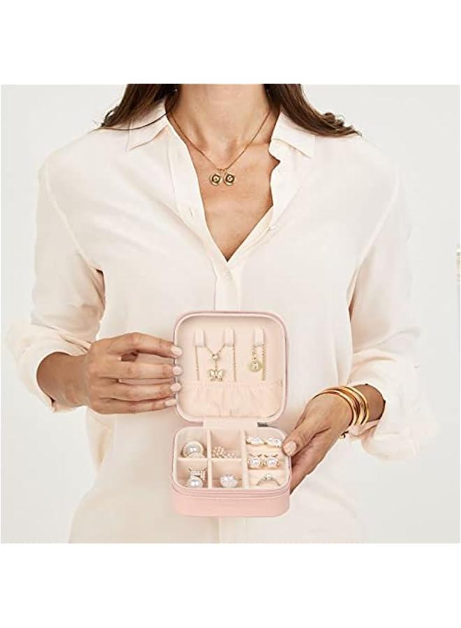 عربست حقيبة مجوهرات صغيرة للسفر حافظة مجوهرات صندوق تخزين من جلد PU المحمول حافظة مجوهرات صغيرة للفتيات والنساء أقراط، عقد، خواتم، أساور. - Image 4