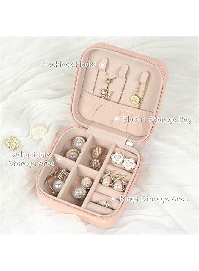 عربست حقيبة مجوهرات صغيرة للسفر حافظة مجوهرات صندوق تخزين من جلد PU المحمول حافظة مجوهرات صغيرة للفتيات والنساء أقراط، عقد، خواتم، أساور. - Image 2