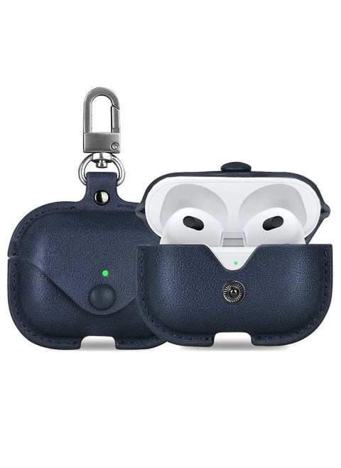Airpods 3 Leather Case Shockproof Cover with Keychain Compatible with Apple Airpods 3rd Generation Blue