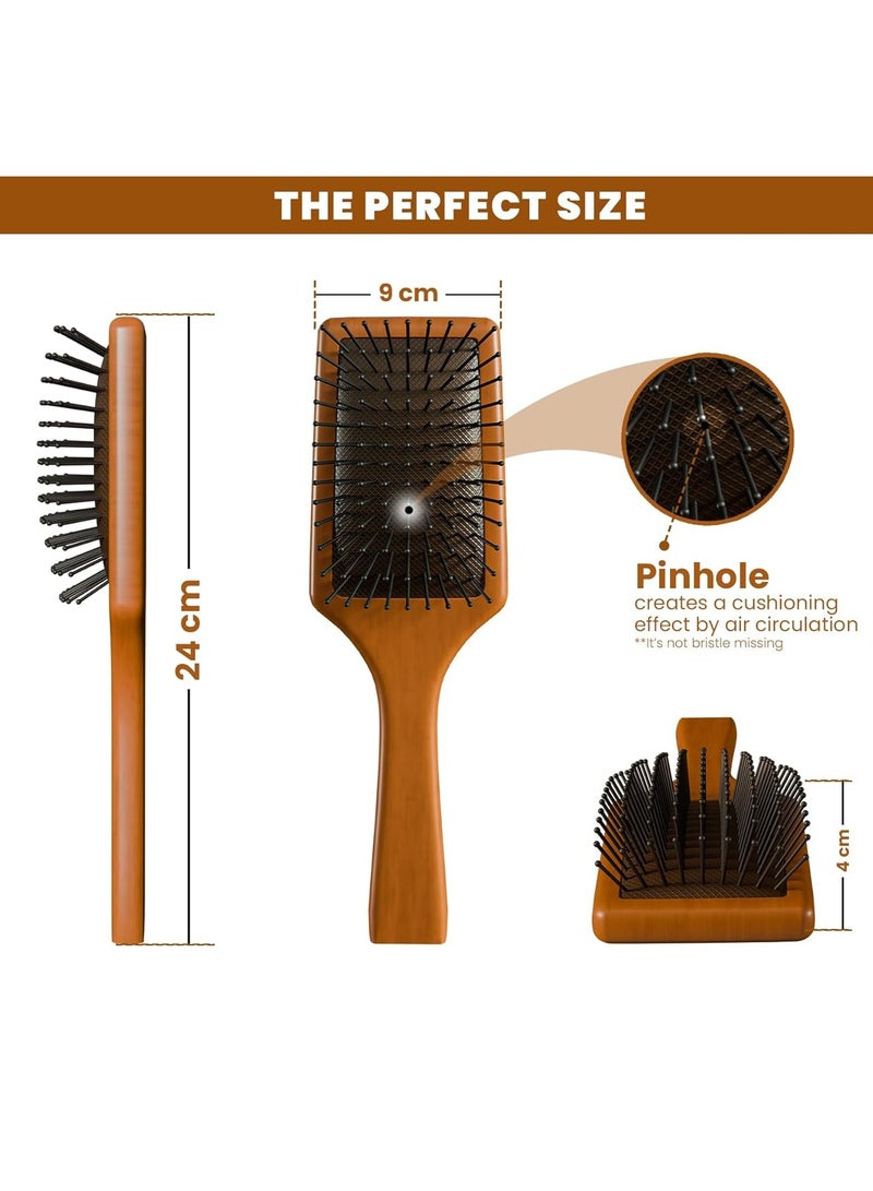 RUBAB MEN Premium Collection Wooden Paddle Hair Brush for Men & Women | Flexible Anti-Static Pins with Cushion Base & Sturdy Handle | Adds Shine & Volume to Hairs - Image 2