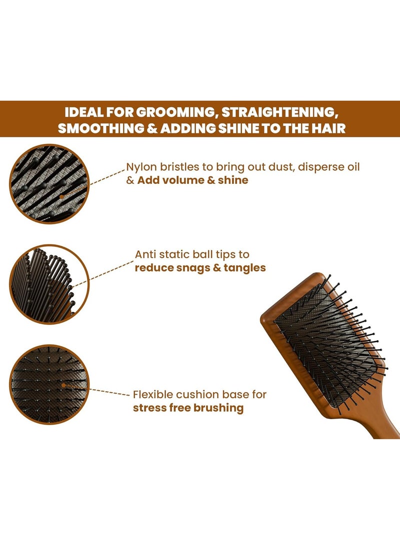 RUBAB MEN Premium Collection Wooden Paddle Hair Brush for Men & Women | Flexible Anti-Static Pins with Cushion Base & Sturdy Handle | Adds Shine & Volume to Hairs - Image 3