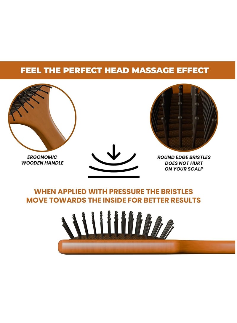 RUBAB MEN Premium Collection Wooden Paddle Hair Brush for Men & Women | Flexible Anti-Static Pins with Cushion Base & Sturdy Handle | Adds Shine & Volume to Hairs - Image 4