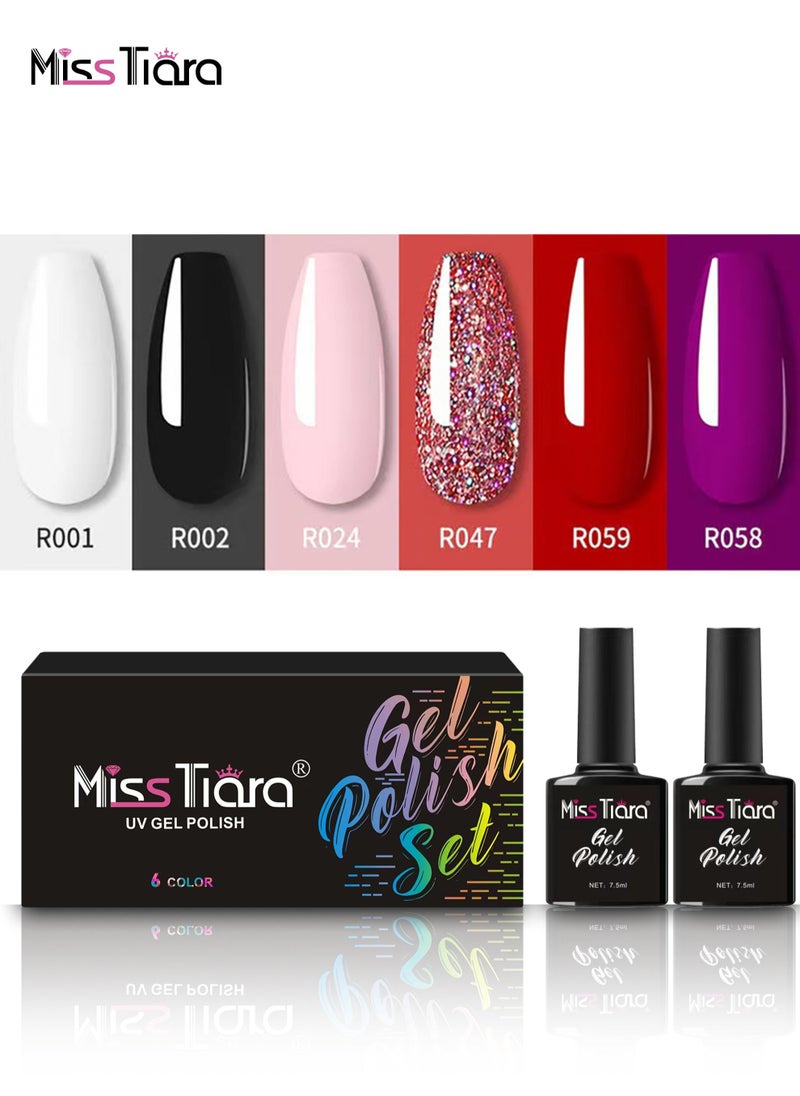 MissTiara Gel Nail Polish, Nail glue,6-Piece UV and LED Gel Nail Polish Set Multicolour Long Lasting Nail Gel Polish DIY nail art at home  - Image 1