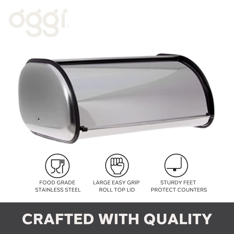 Oggi Stainless Steel Roll Top Bread Box for Kitchen Countertop with Stainless Steel Lid - Fits Multiple Large Loaves of Bread and Other Freshly Baked Goods Including Cookies, Bagels, Muffins - Image 5