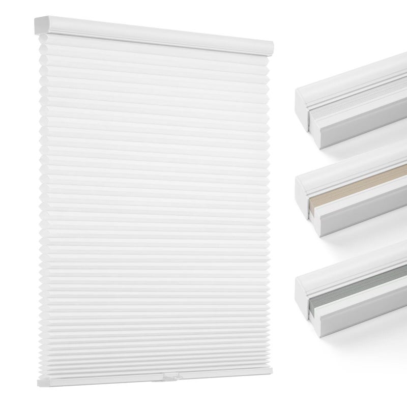 Changshade Cordless  Light Filtering Cellular Shade ToolsFree Pleated Polyester Honeycomb Shade Light Blocking Window Shade and Blind 33 inches Wide White CEL33WT72B
