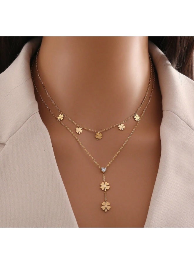 YUCCA Double-layered steel necklace with a floral design, suitable for everyday wear for women. One piece. - Image 1