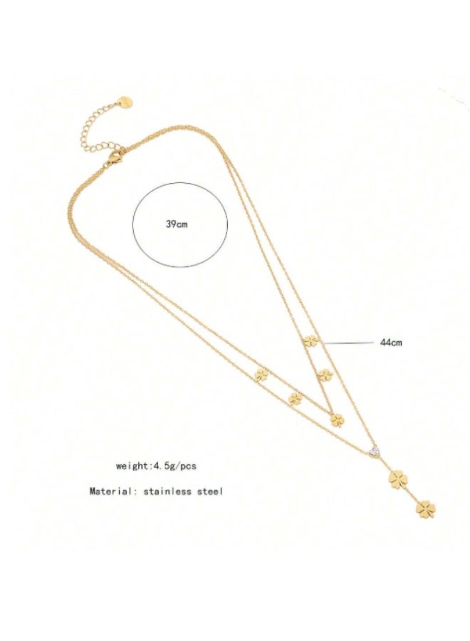 YUCCA Double-layered steel necklace with a floral design, suitable for everyday wear for women. One piece. - Image 3