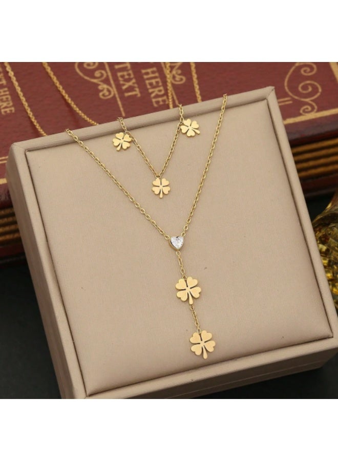 YUCCA Double-layered steel necklace with a floral design, suitable for everyday wear for women. One piece. - Image 2
