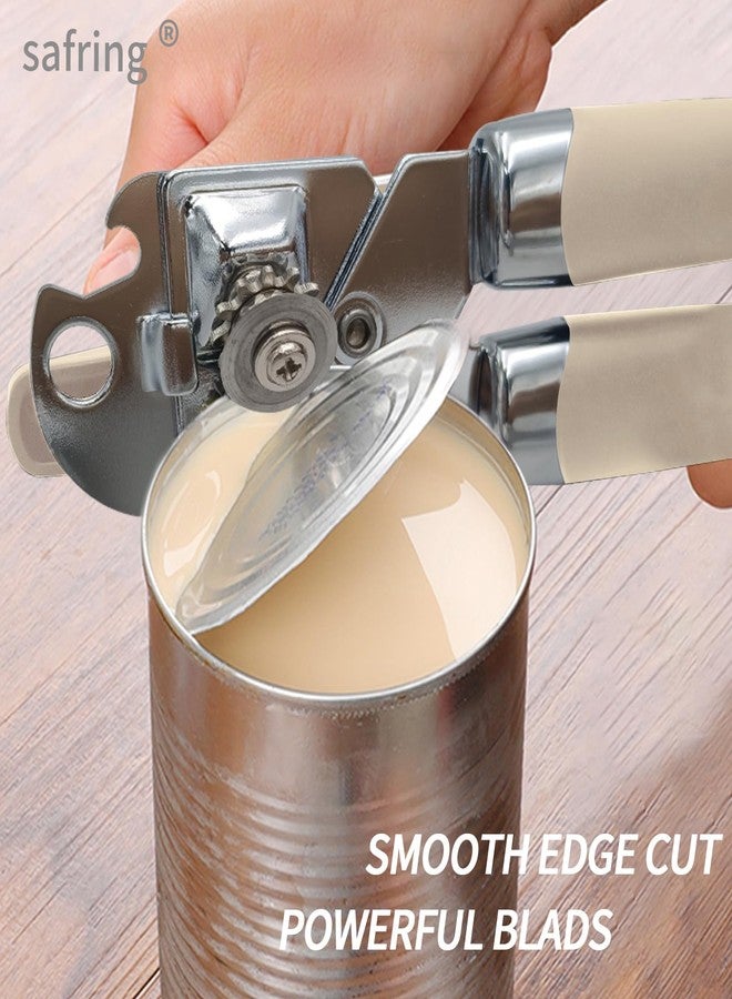 safring فتاحة علب يدوية من سافرينج، فتاحة علب يدوية قوية ومتينة مصنوعة من الفولاذ المقاوم للصدأ، مقبض مريح، شفرة حادة ذات حافة ناعمة، فتاحة علب مع فتاحة زجاجات متعددة الوظائف، بيج - Image 4