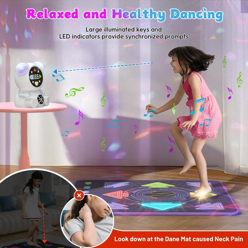 حصيرة للأطفال ، حصيرة الرقص القابلة لإعادة الشحن للبنات والفتيان ، لعبة لوحة الرقص الإضاءة مع بلوتوث لاسلكي ، هدايا عيد ميلاد عيد الميلاد الأفكار للأطفال البالغين من العمر 3 4 5 6 7 8 9 10 11 12 سنة - Image 5