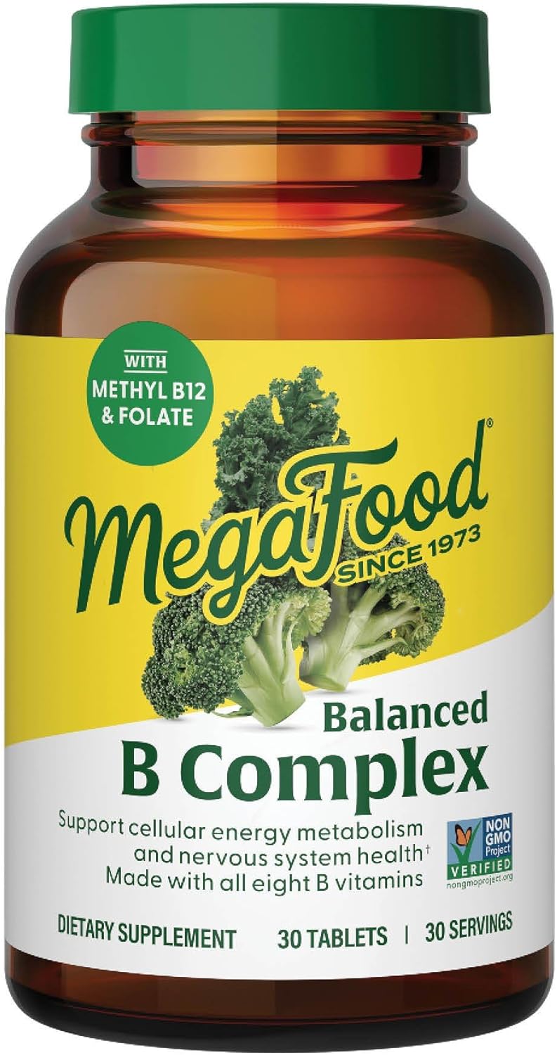 MegaFood مكمل فيتامين ب المركب المتوازن من ميغا فود 8 فيتامينات ب بما في ذلك فيتامين ب6 فيتامين ب12 حمض الفوليك البيوتين المزيد يدعم إنتاج الطاقة الخلوية نباتي خالي من الغلوتين 30 قرص - Image 1