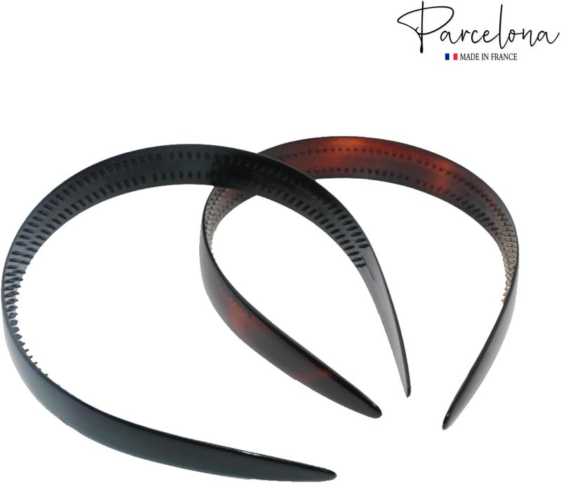 Parcelona French Wide 3/4" Shell Brown and Black Celluloid Set of 2 Headbands for Women - Image 5