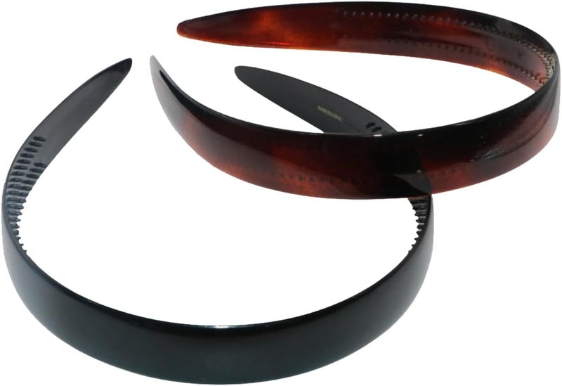 Parcelona French Wide 3/4" Shell Brown and Black Celluloid Set of 2 Headbands for Women - Image 1