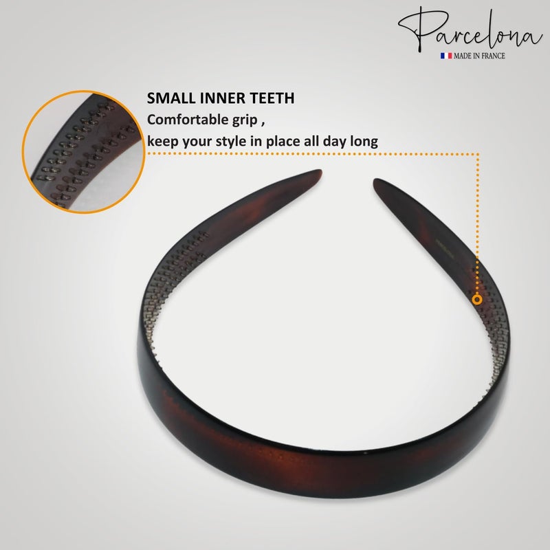 Parcelona French Wide 3/4" Shell Brown and Black Celluloid Set of 2 Headbands for Women - Image 4