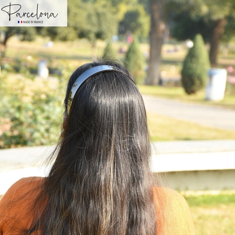 Parcelona French Wide 3/4" Shell Brown and Black Celluloid Set of 2 Headbands for Women - Image 2
