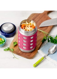 LunchBots LunchBots Thermal 16 oz Triple Insulated Thermos - Hot 6 Hours or Cold 12 Hours - Leak Proof Thermos Soup Jar - All Stainless Interior - Navy Lid - Pink Dots  - Image 3