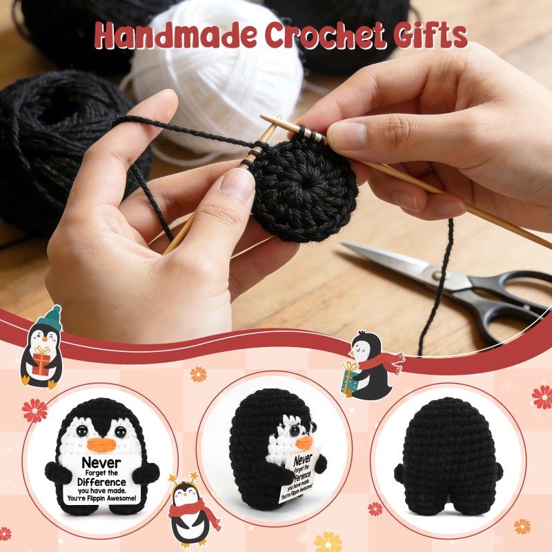 CryCarrot Thank You Gifts for Women Men, Valentines Day Appreciation Gifts for Teacher Coworker Friend Nurse Mentor Boss Employee, Mini Funny Handmade Crochet Penguin for Leaving Going Away Retirement Birthday - Image 3