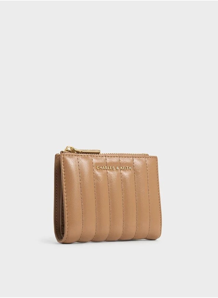 Charles & Keith Charles & Keith Donna Crinkle-Effect Panelled Top-Zip Wallet - Tan  - Image 2
