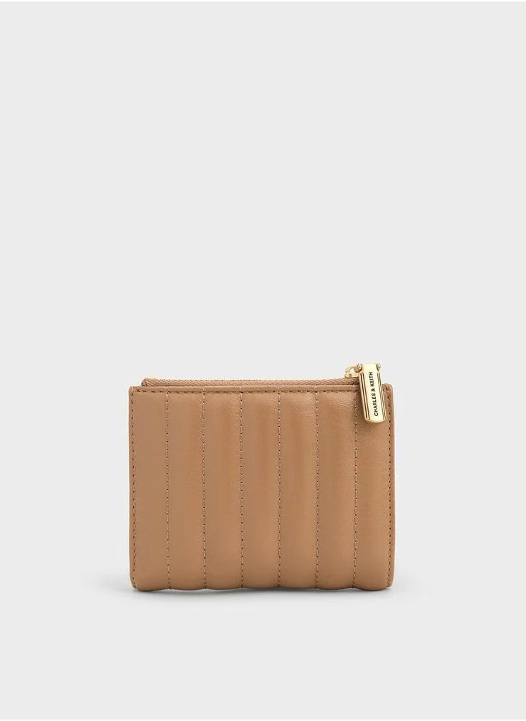 Charles & Keith Charles & Keith Donna Crinkle-Effect Panelled Top-Zip Wallet - Tan  - Image 3