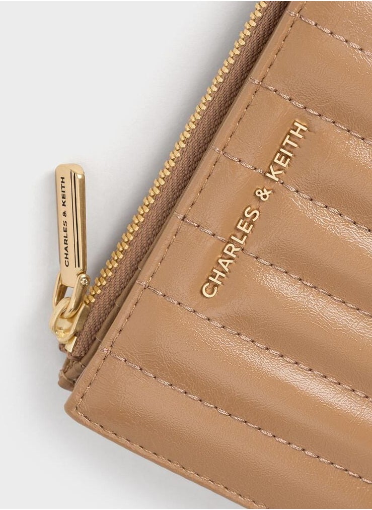 Charles & Keith Charles & Keith Donna Crinkle-Effect Panelled Top-Zip Wallet - Tan  - Image 4