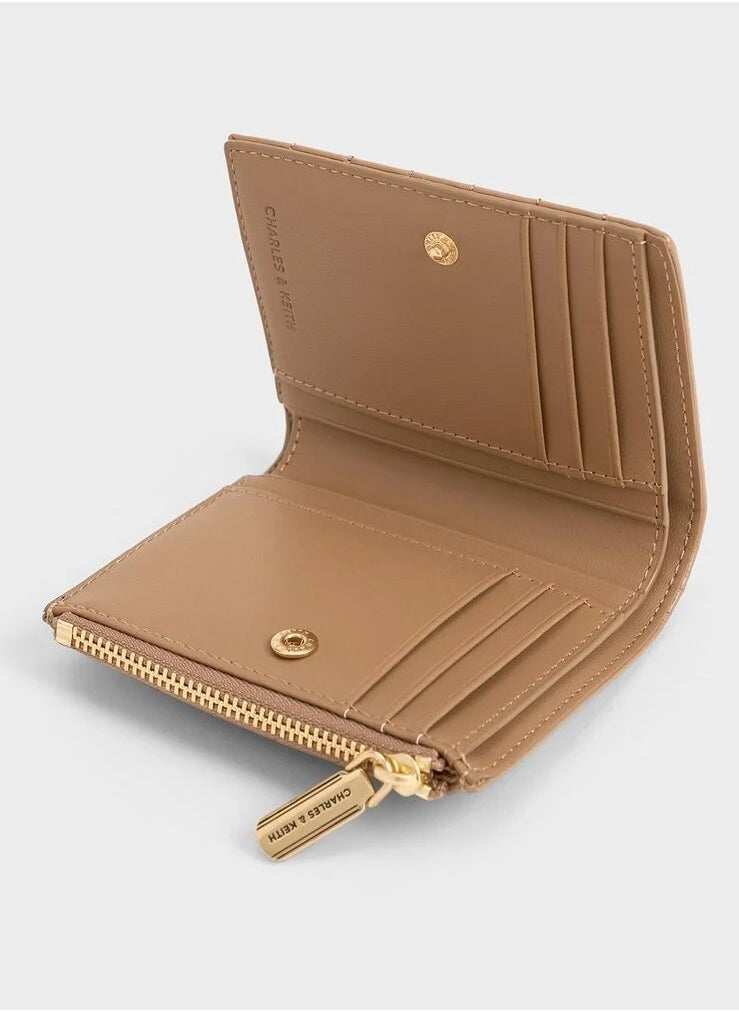 Charles & Keith Charles & Keith Donna Crinkle-Effect Panelled Top-Zip Wallet - Tan  - Image 5