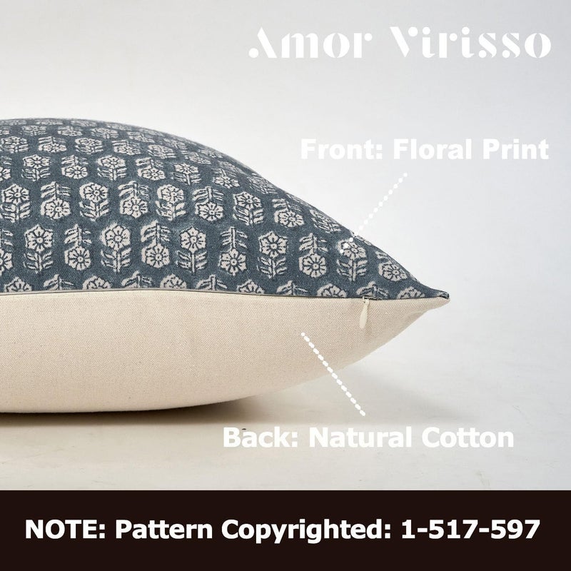 Amor Virisso Decorative Pillow Covers with Floral Pattern, Farmhouse, Neutral Decorative Pillows for Couch and Sofa, 1 Piece, Dust Blue, 50.8 x 50.8 cm - Image 2