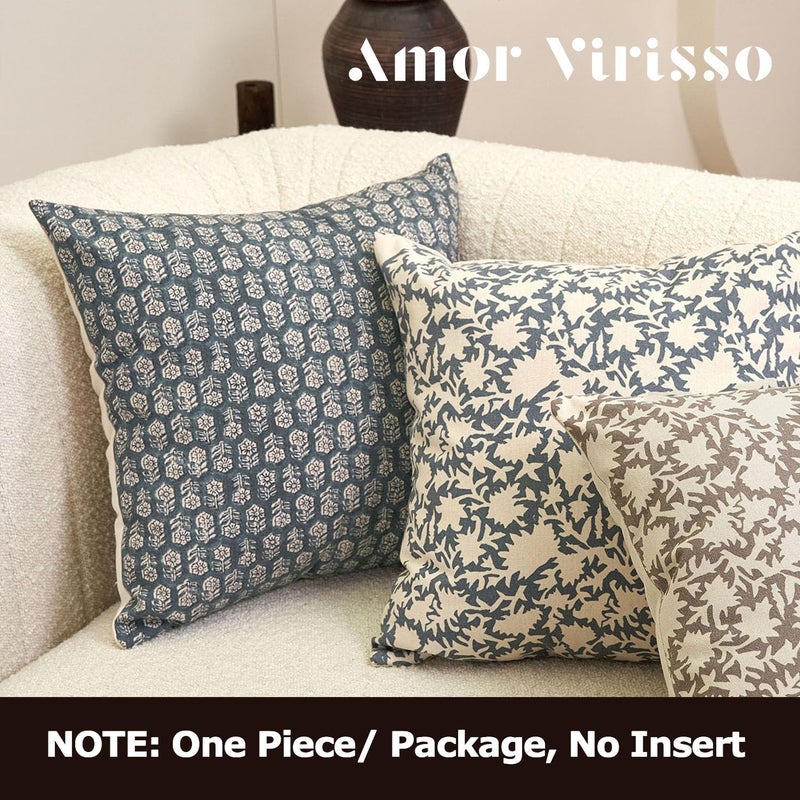 Amor Virisso Decorative Pillow Covers with Floral Pattern, Farmhouse, Neutral Decorative Pillows for Couch and Sofa, 1 Piece, Dust Blue, 50.8 x 50.8 cm - Image 4