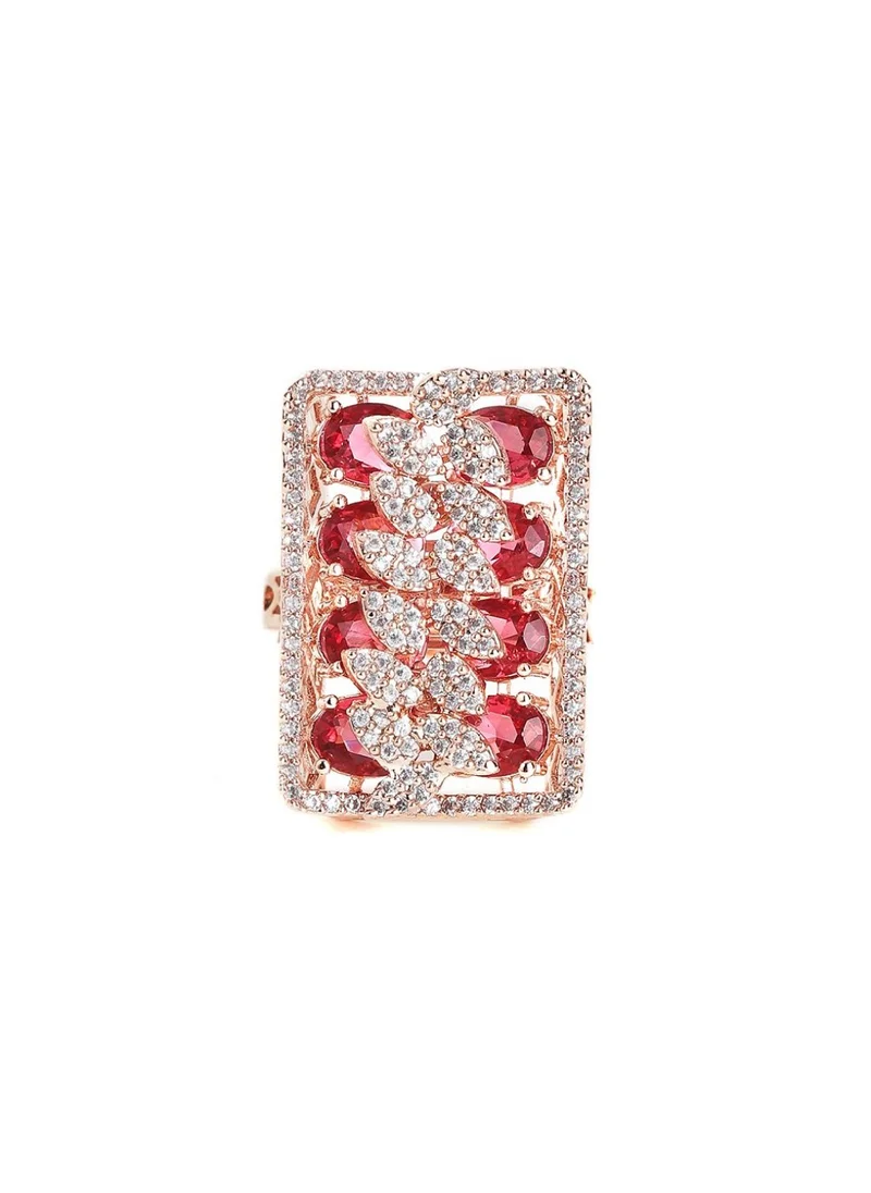 برياسي Rose American Diamond Stone Studded Geometric Adjustable Finger Ring