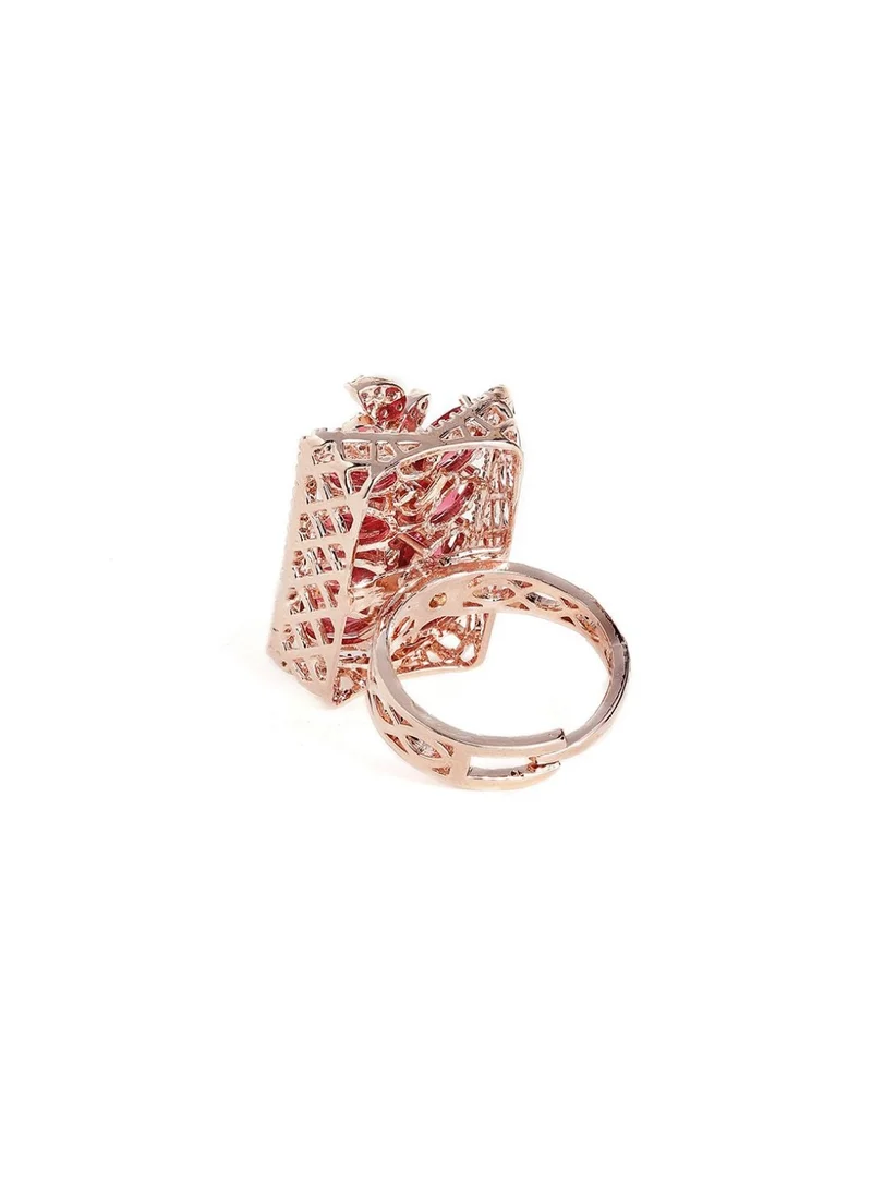 برياسي Rose American Diamond Stone Studded Geometric Adjustable Finger Ring