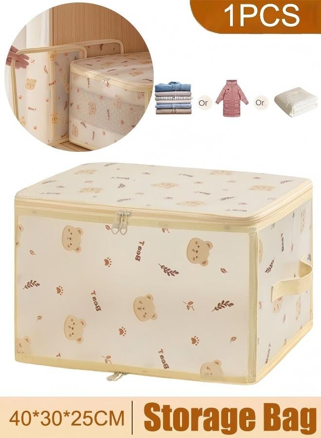 Storage Bin,Large Capacity Foldable Clear Under Bed Storage Organizer,Quilt Clothes Storage Box, Drawer Storage Organizer, Closet Organizer Basket,40*30*25cm - Image 1