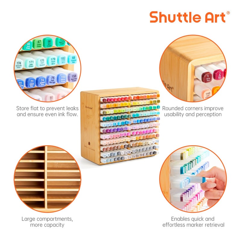 Shuttle Art Marker Organizer, Hold 176 Art Markers, Brush Pens, Pencil Large Holder with 22 Compartments for Home, Classroom, Office Desktop Stationary Storage - Image 3