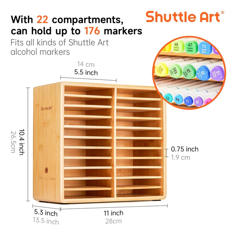 Shuttle Art Marker Organizer, Hold 176 Art Markers, Brush Pens, Pencil Large Holder with 22 Compartments for Home, Classroom, Office Desktop Stationary Storage - Image 2