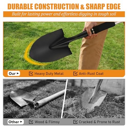UIABOPZ Garden Shovels for Digging, 31 Inch Small Shovel, Heavy Duty Metal Digging Shovel with D-Handle Grip, Short Kids Shovels for Digging, Mini Spade Shovel for Gardening, Camping, Beach, Car, Snow Removal - Image 3