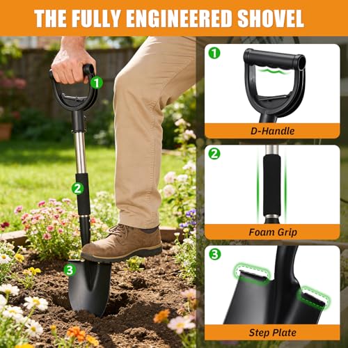 UIABOPZ Garden Shovels for Digging, 31 Inch Small Shovel, Heavy Duty Metal Digging Shovel with D-Handle Grip, Short Kids Shovels for Digging, Mini Spade Shovel for Gardening, Camping, Beach, Car, Snow Removal - Image 4
