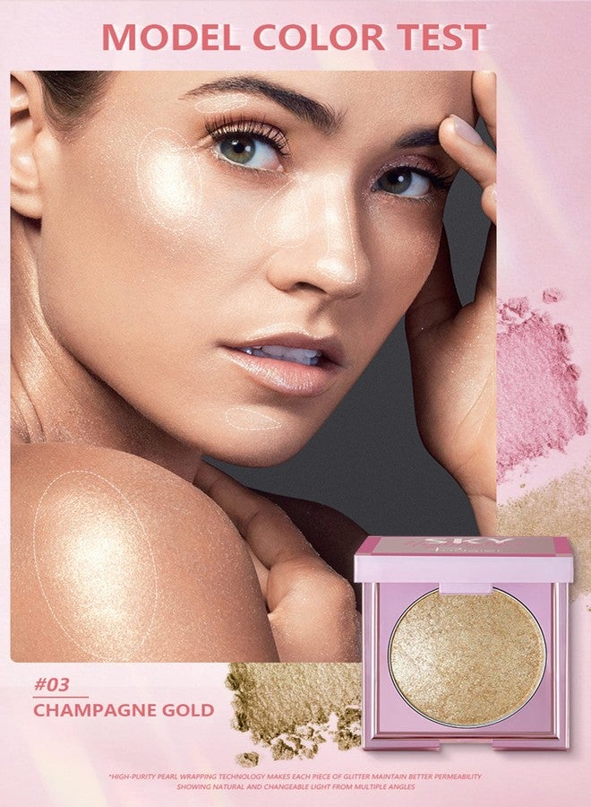 MAEPEOR Face Highlighter Palette 8 Colors Shimmer Glitter Pearl Highlighter Powder Sparkly Diamond Highlighting Palette for Face Cheek (03 Champagne Gold) - Image 3