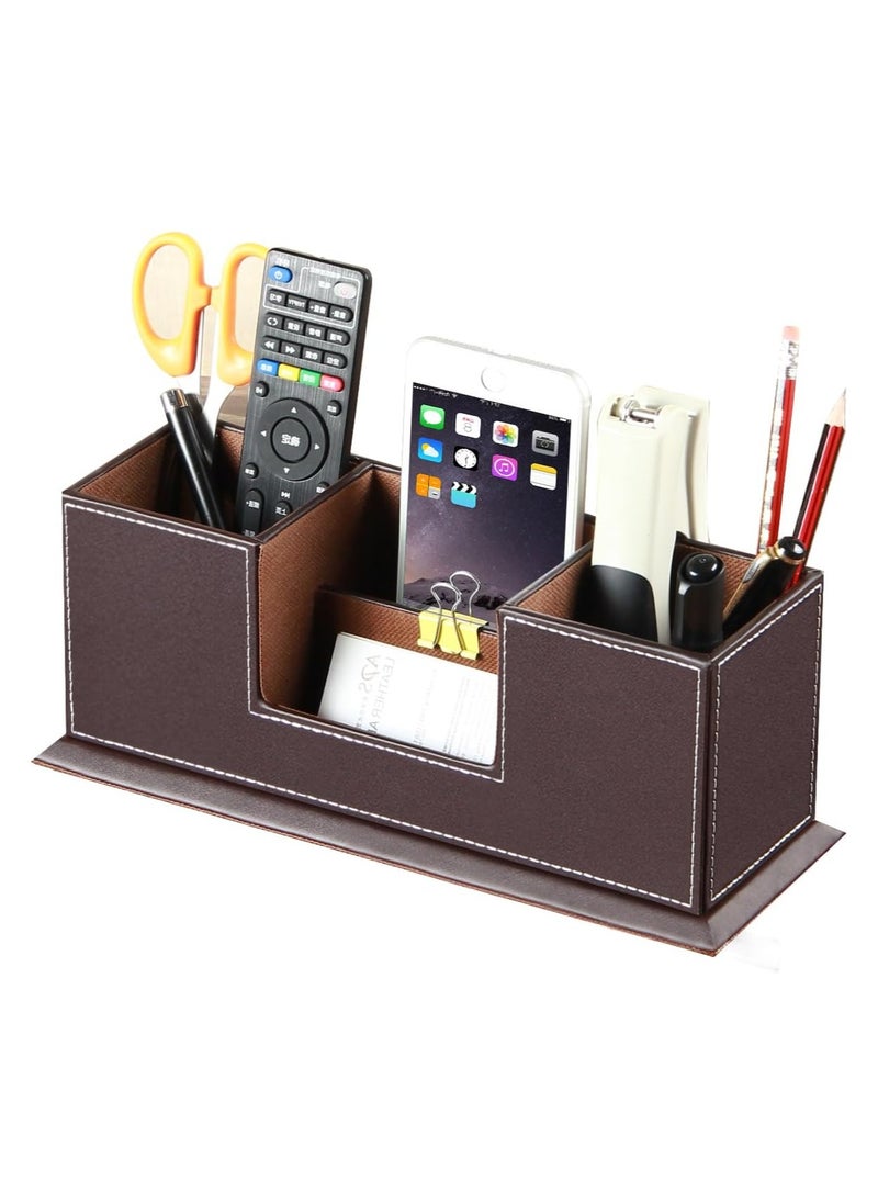 Generic Desk Pencil Holder, PU Leather Pen Holder for Desk, Executive Desk Organizers and Accessories, Multifunctional Desk Organizer with 4 Compartments Storage Business Card/Pen/Pencil/Phone/Stationery  - Image 1