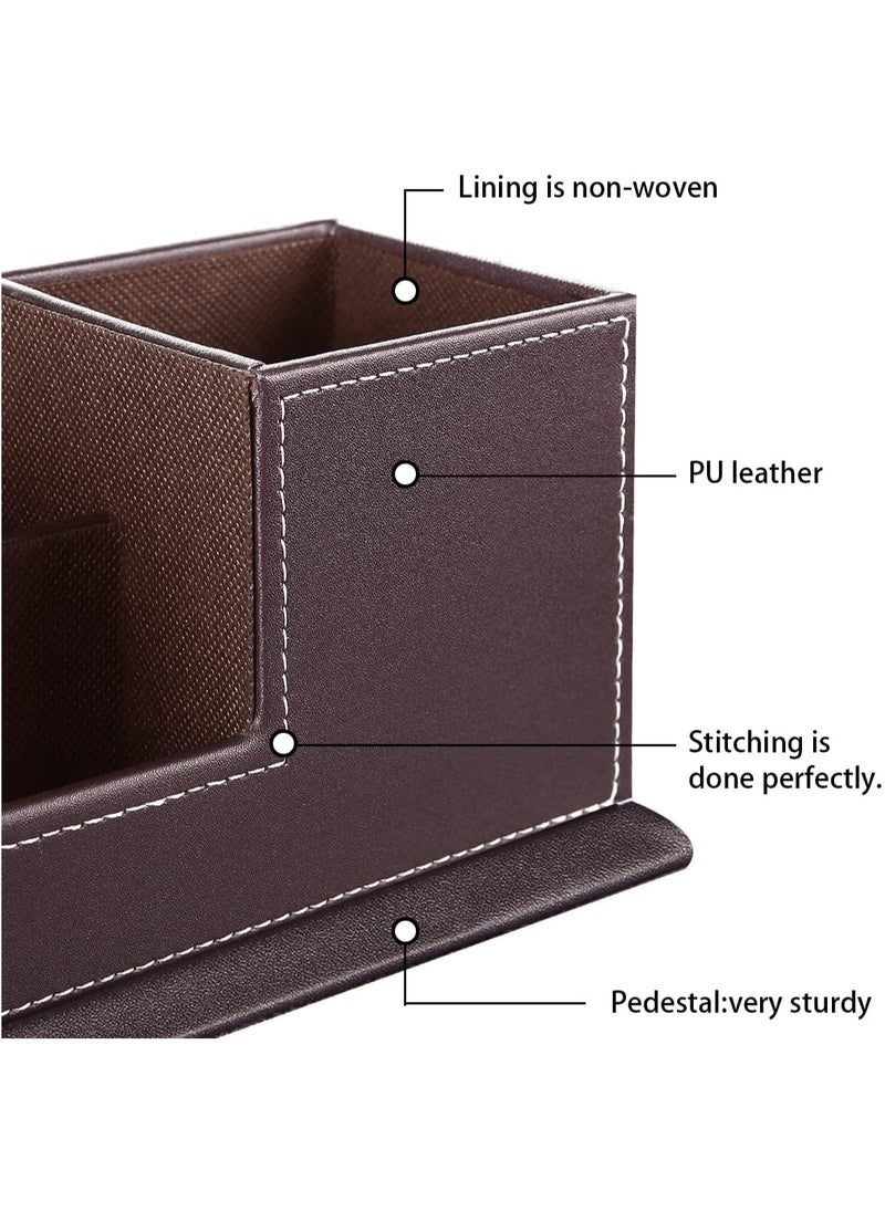 Generic Desk Pencil Holder, PU Leather Pen Holder for Desk, Executive Desk Organizers and Accessories, Multifunctional Desk Organizer with 4 Compartments Storage Business Card/Pen/Pencil/Phone/Stationery  - Image 2