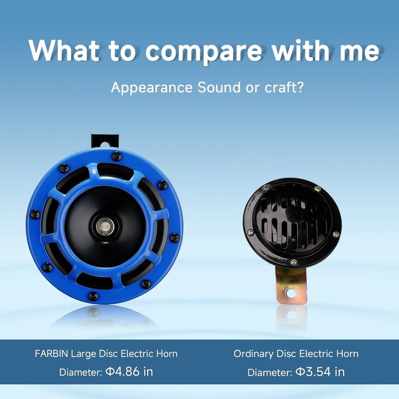 FARBIN Waterproof Car Horn 12v Loud High Tone/Low Tone Metal Twin Horns Kit with Relay Harnes,Universal Horn for Car (Blue horn with wire harness)… - Image 4