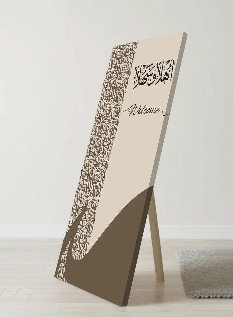 LOWHA Canvas Wall Art on Wooden Frame with Back Stand Featuring Welcoming Arabic Calligraphy Design