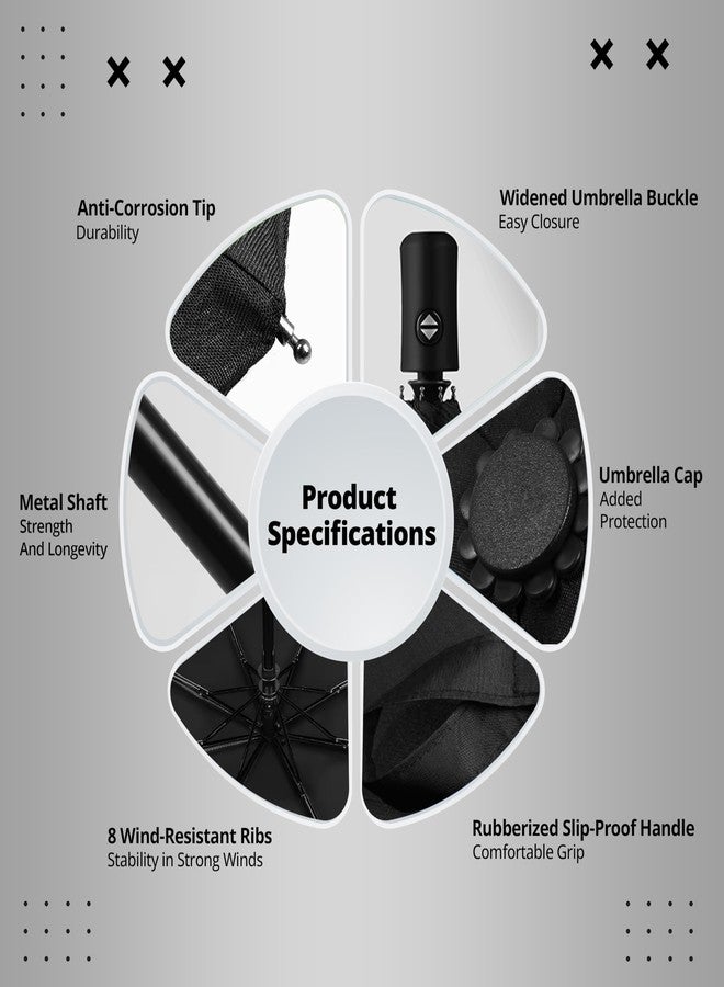 Robustt Wind Resistant Waterproof Umbrella - Black (Pack of 10) | Auto Open & Close Mechanism | Lightweight & Compact | Heavy Duty | Travel- Friendly - Image 2