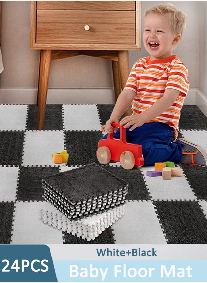 Generic - 24 Pieces Plush Puzzle Foam Floor Mat Tiles with Border Square Interlocking Carpet Fluffy Area Rug Protective Playmat for Parlor Bedroom Parlor Bedroom - Image 1