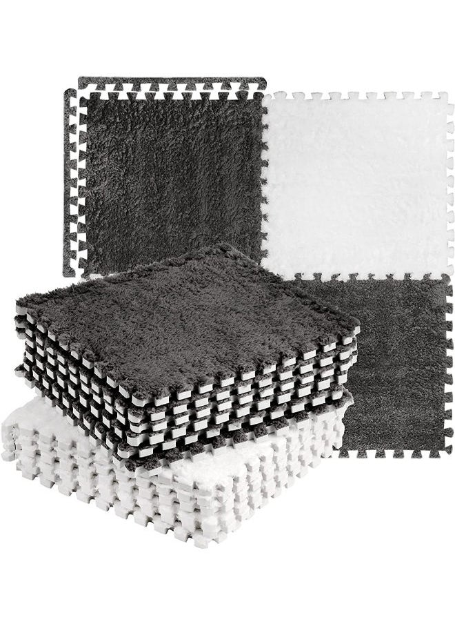 Generic - 24 Pieces Plush Puzzle Foam Floor Mat Tiles with Border Square Interlocking Carpet Fluffy Area Rug Protective Playmat for Parlor Bedroom Parlor Bedroom - Image 1