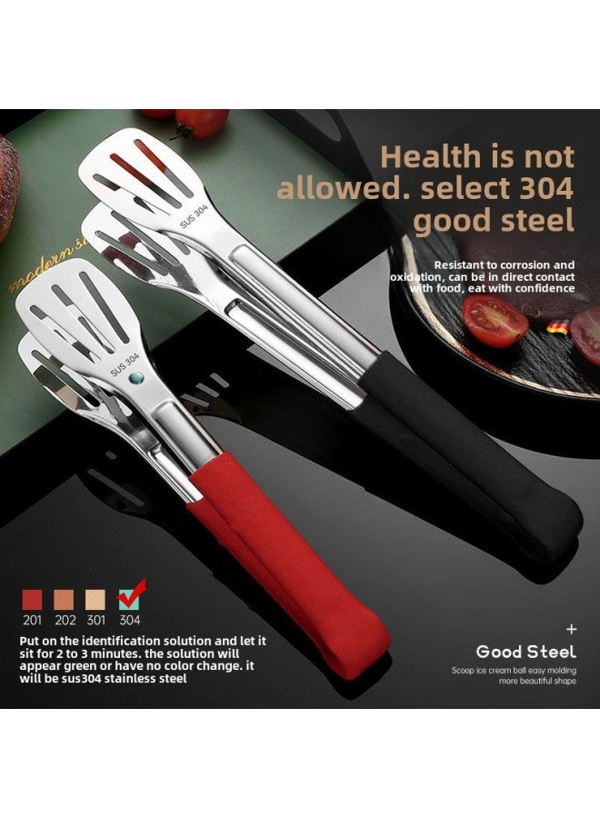 304 Stainless Steel Food Clip Barbecue Steak Clip Barbecue Bread Clip Kitchen Long Thick Dish Clip Household Commercial-Specifications:Five Pieces [top Special Price]-Color:Large Glossy Black Approx. ( 34cm )  - Image 2