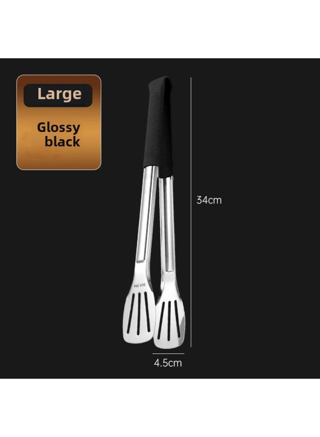 304 Stainless Steel Food Clip Barbecue Steak Clip Barbecue Bread Clip Kitchen Long Thick Dish Clip Household Commercial-Specifications:Five Pieces [top Special Price]-Color:Large Glossy Black Approx. ( 34cm )  - Image 1