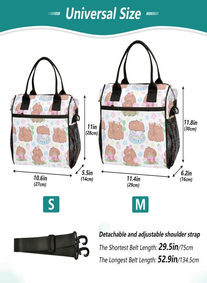 Aslsiy Lunch Bag for Girls Boys Cartoon Capybaras Kids Insulated Lunch Bags Strawberries Flowers Women Tote Bag for Office School S - Image 2