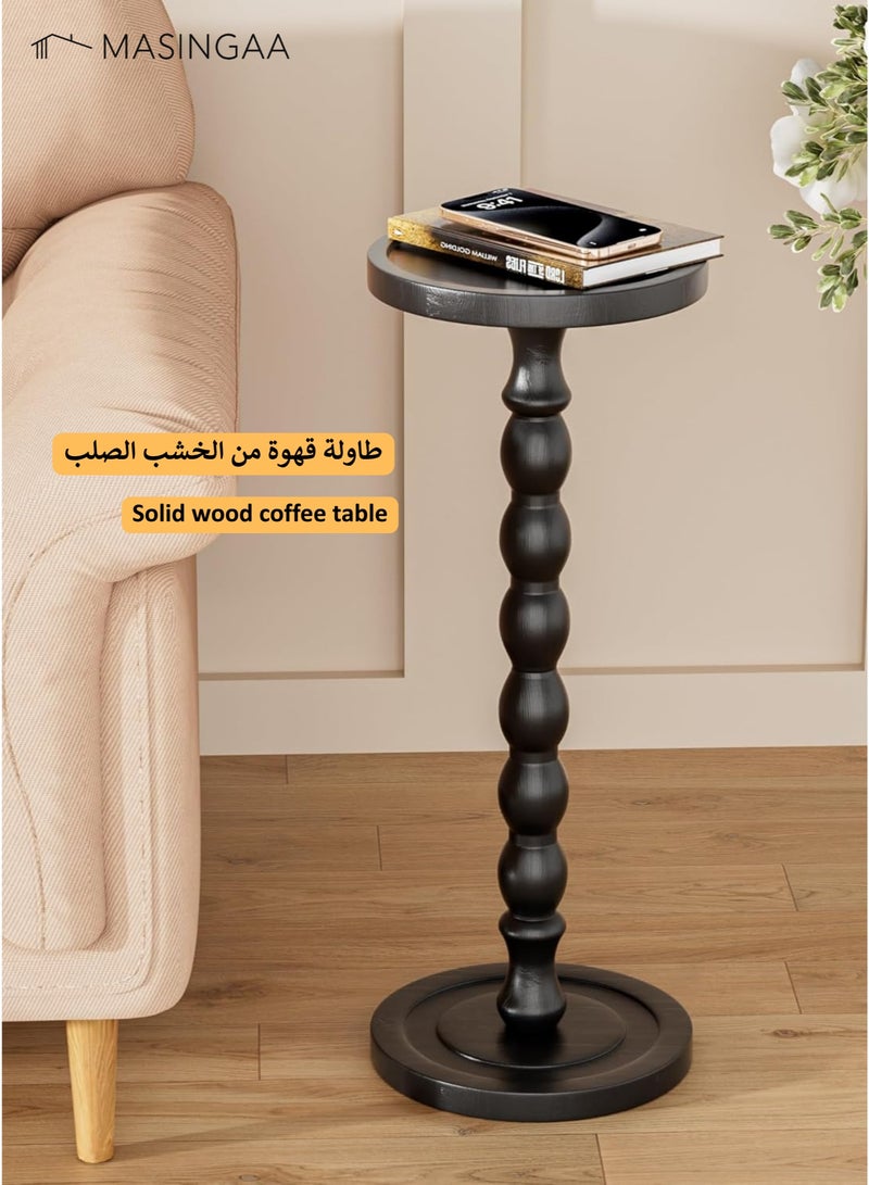 MASINGAA Solid Wood Coffee Table, Small Side Table for Small Spaces, Drink Table, Sturdy Wooden Base End Tables for Living Room, Bedroom, Corners, and Office, Black - Image 2